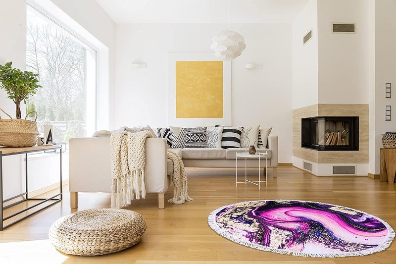Violet Mist Purple Quicksand Round Beach Towels Oversized Soft Microfiber Large Sand Free Water Absorbent Beach Blanket Throw Circle Swim Pool Picnic Towel Table Meditation Rug with Tassels 60 inch - Image 3