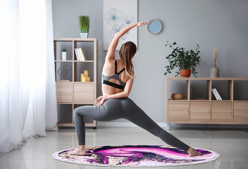 Violet Mist Purple Quicksand Round Beach Towels Oversized Soft Microfiber Large Sand Free Water Absorbent Beach Blanket Throw Circle Swim Pool Picnic Towel Table Meditation Rug with Tassels 60 inch - Image 4