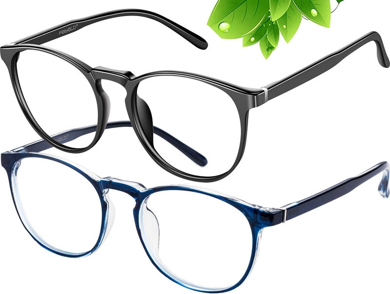 FEIYOLD Closed & open space compatible Blue Light Blocking Glasses Women/Men,Retro Round Anti Eyestrain Computer Gaming Glasses(Black+Blue) Single & bulk storage compatible - Image 1
