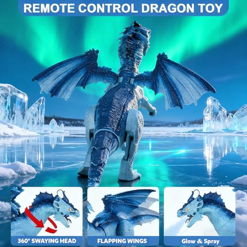 TALGIC Remote Control Dragon Dragon for Kids with Spraying Roaring Swaying Head Wings LightUp Interactive Robot Dinosaur Toys for Boys and Girls Blue - Image 5