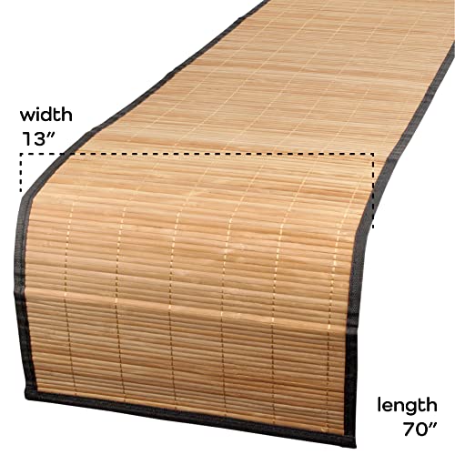 BambooMN Natural Brown Slat Bamboo Table Runner with Fabric Border, Home Décor, Brown w/ Black Border - 1 Piece - Image 5