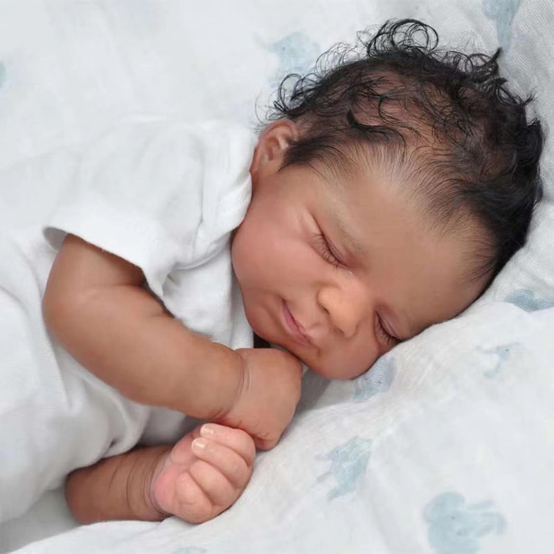 Saskai reborn Realistic Reborn Baby Dolls Black Girl 20inch Lifelike Handmade African American Weighted Real Silicone Tan Skin Sleeping Baby Dolls Closed Eyes Best Gift Set for Age3+ - Image 4