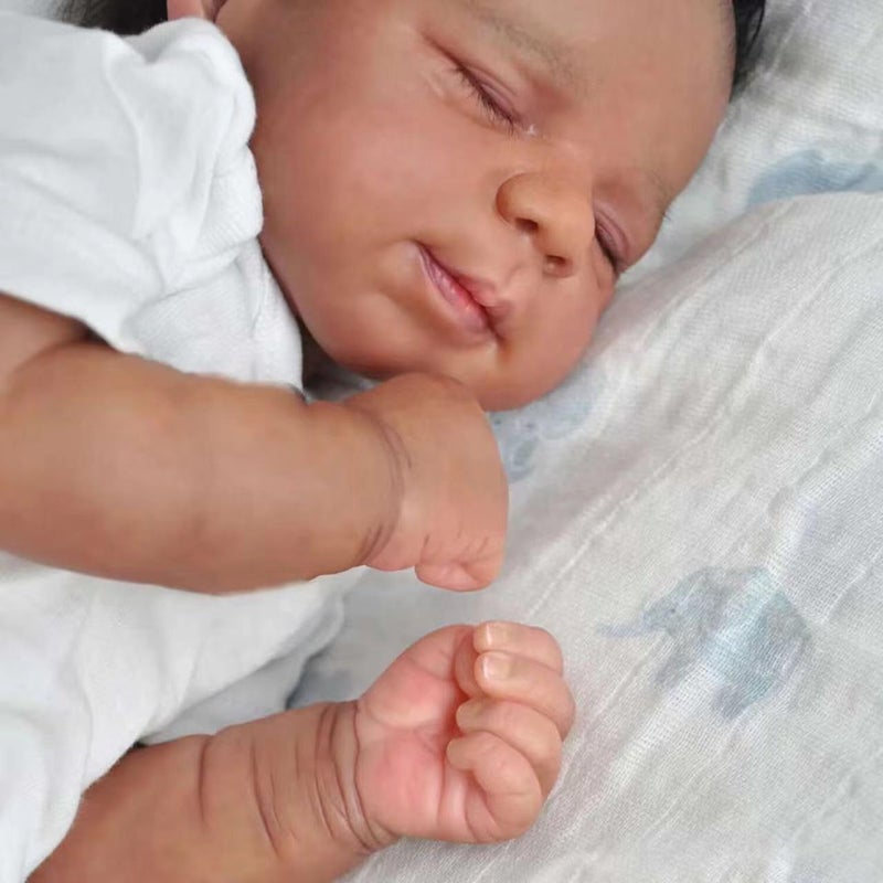 Saskai reborn Realistic Reborn Baby Dolls Black Girl 20inch Lifelike Handmade African American Weighted Real Silicone Tan Skin Sleeping Baby Dolls Closed Eyes Best Gift Set for Age3+ - Image 5