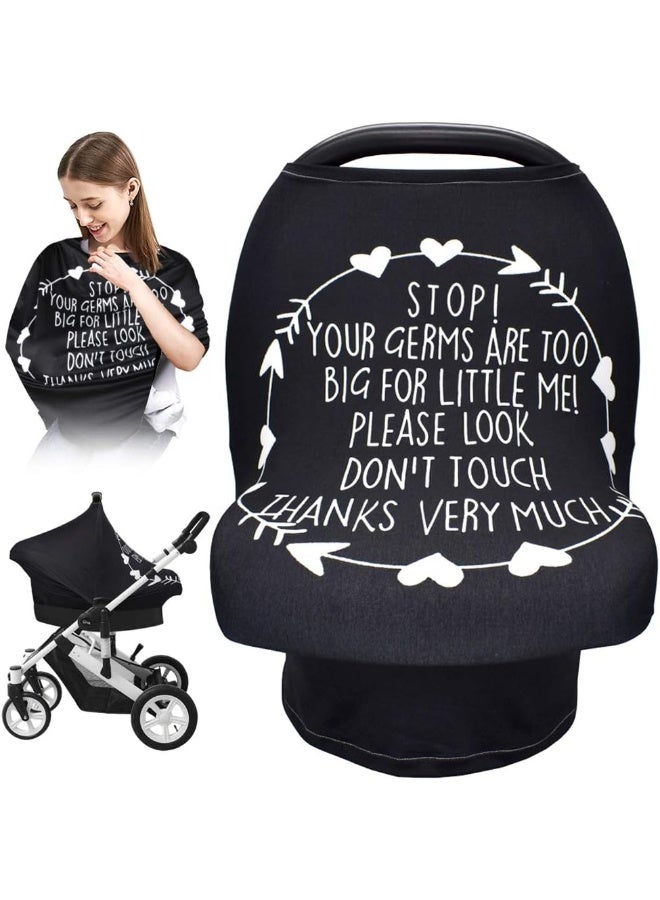 Metplus Car Seat Covers for Babies, Nursing Breastfeeding Cover Infant Carseat Canopy, Soft Stretchy Carrier Cover for Stroller High Chair Shopping Cart, Newborn Boy Girl Shower Gift - Stop No Touching Sign - Image 1