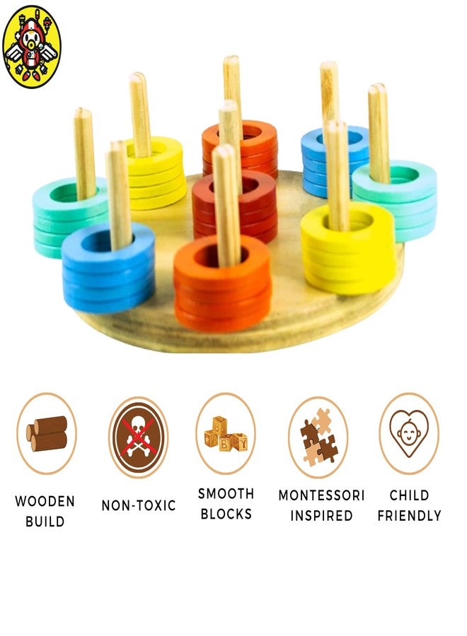 Techny Birds Technybirds Wooden Beetle Maze Puzzle, Wooden Ring Sorter, and Badge Combo | Educational Toys for Kids | Montessori Learning Toys | Problem-Solving | Shape and Color Recognition - Image 3
