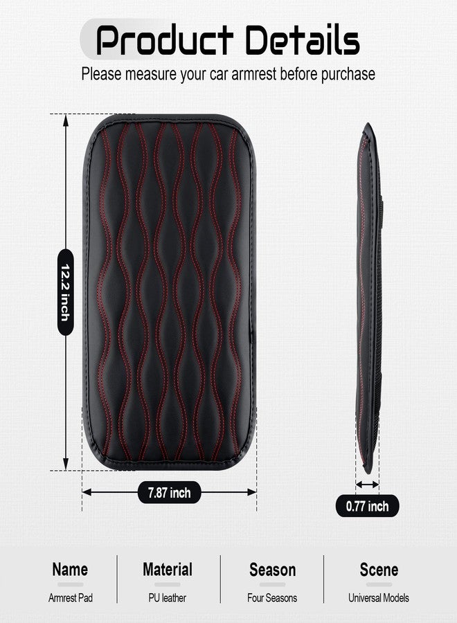 Amiss Auto Center Console Pad, Universal Waterproof Armrest Seat Box Cover, Car Interior Accessories, Leather Auto Armrest Cover Protector for Most Vehicle, SUV, Truck (Red Line) - Image 2
