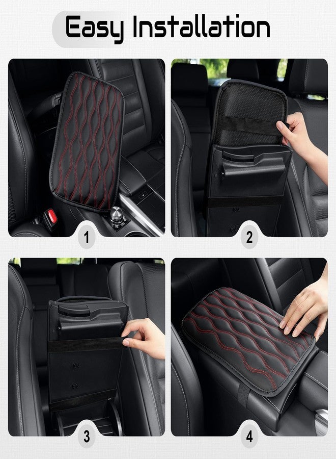 Amiss Auto Center Console Pad, Universal Waterproof Armrest Seat Box Cover, Car Interior Accessories, Leather Auto Armrest Cover Protector for Most Vehicle, SUV, Truck (Red Line) - Image 4