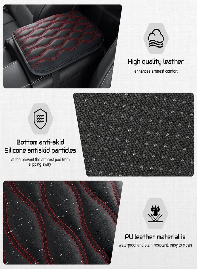 Amiss Auto Center Console Pad, Universal Waterproof Armrest Seat Box Cover, Car Interior Accessories, Leather Auto Armrest Cover Protector for Most Vehicle, SUV, Truck (Red Line) - Image 3