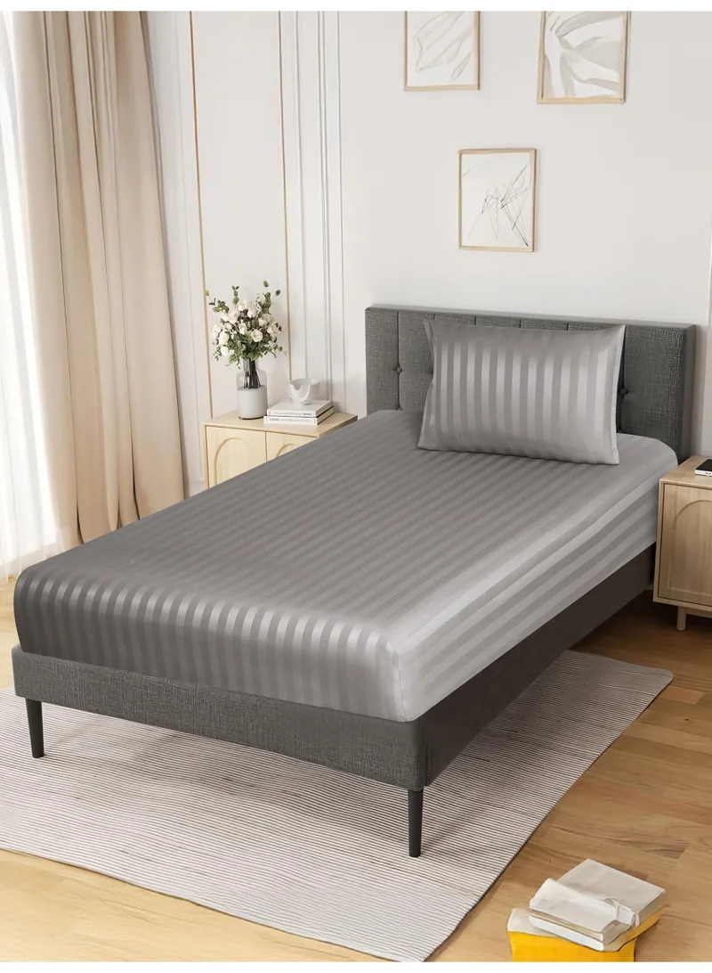 Donetella TWIN (120x200cm) Premium 2 Piece – 120×200 cm Twin Striped Fitted Sheet, and 35 cm Deep Pocket, Secure All-Around Elastic Fit, No Excess Fabric.  | Best Price UAE