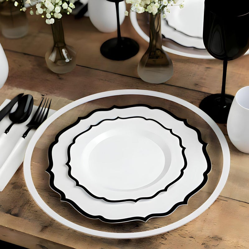 Bluesky Contemporary Collection Combo Clear Plates with Black Rim  75  105 Pack of 32  Sleek Modern Design  Perfect For Entertaining  Everyday Use - Image 2