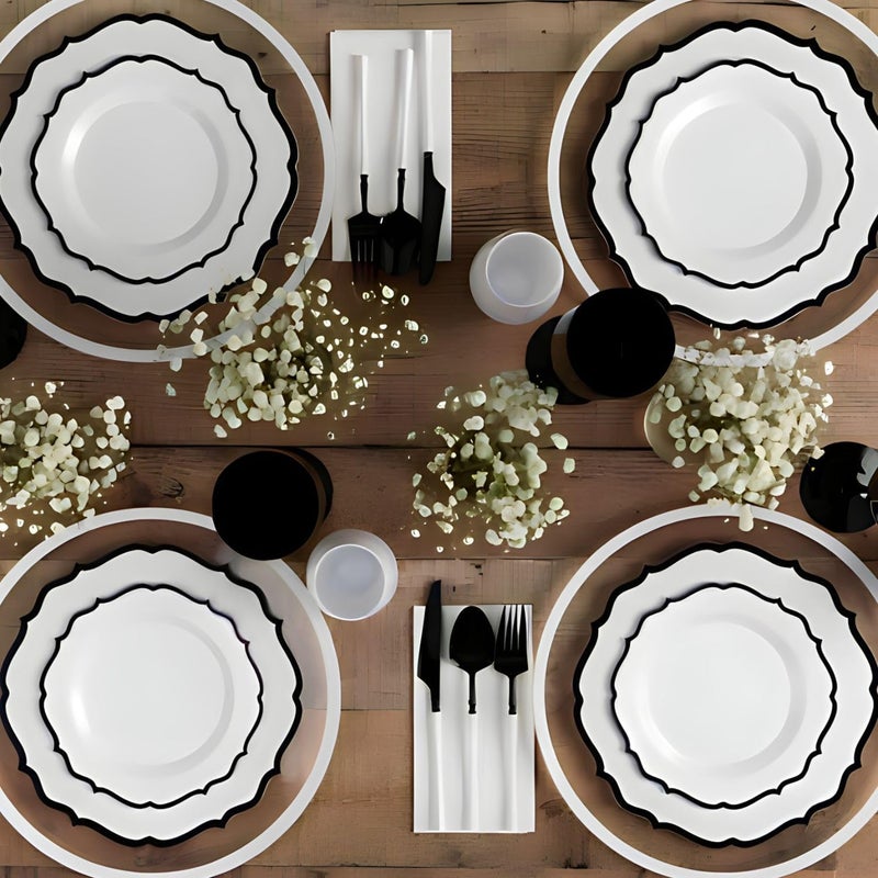 Bluesky Contemporary Collection Combo Clear Plates with Black Rim  75  105 Pack of 32  Sleek Modern Design  Perfect For Entertaining  Everyday Use - Image 3