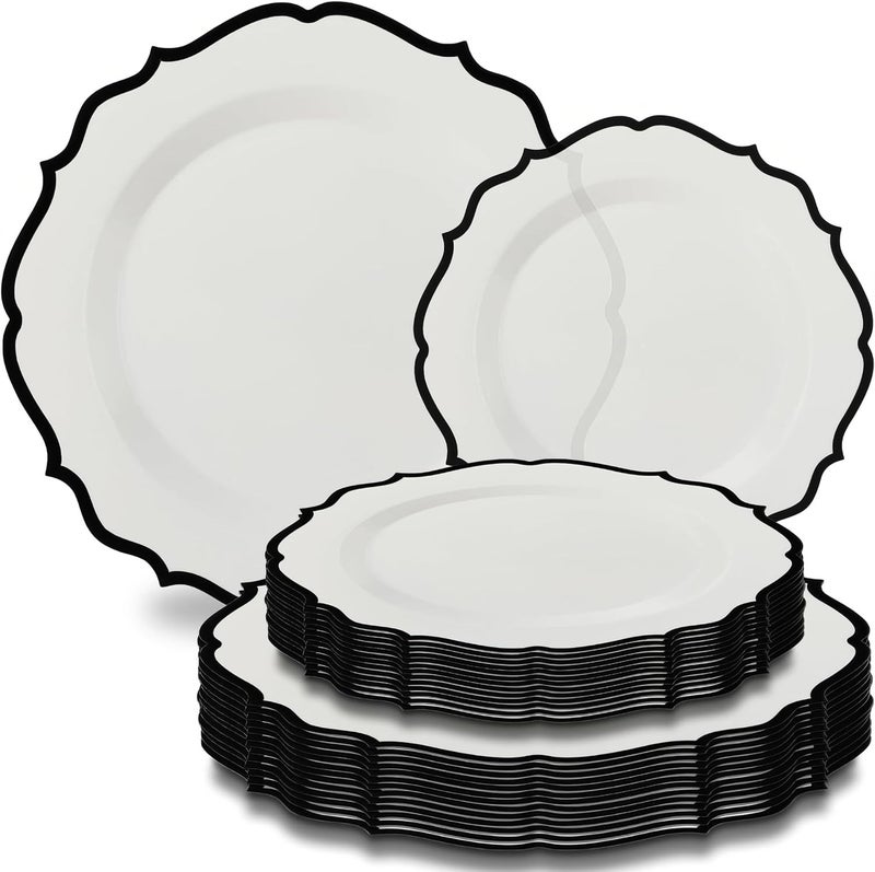 Bluesky Contemporary Collection Combo Clear Plates with Black Rim  75  105 Pack of 32  Sleek Modern Design  Perfect For Entertaining  Everyday Use - Image 1