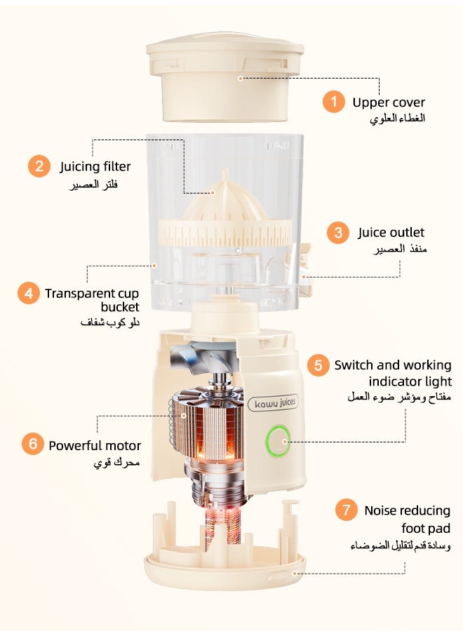  كاو عصارة الحمضيات الكهربائية المحمولة الصغيرة اللاسلكية مع قاعدة قابلة لإعادة الشحن عبر USB، زر يعمل بلمسة واحدة، عصارة ليمون وبرتقال صغيرة الحجم - Image 4