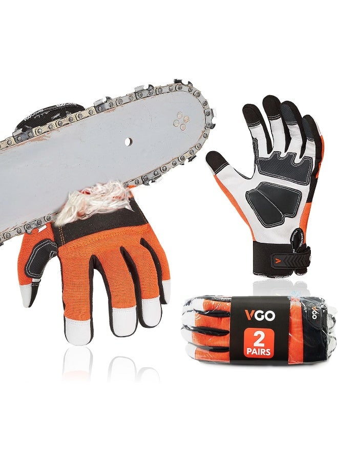 VGO Vgo 1-Pair Chainsaw Work Gloves Saw Protection on Left Hand Back (Orange, GA8912)  - Image 1