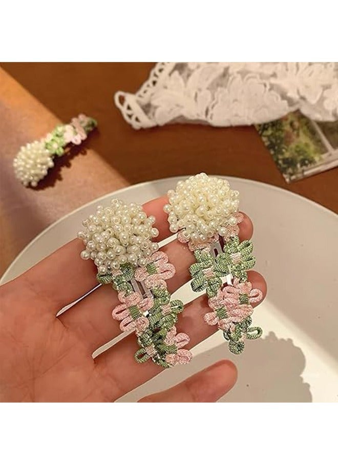 2 قطعة لؤلؤة زهرة الشعر كليب حلوة القماش معدني الربيع الصيف الانفجارات زهرة اصطناعية كليب زخرفة الشعر السيدات الفتيات زخرفة الشعر السميك والرقيق - Image 2