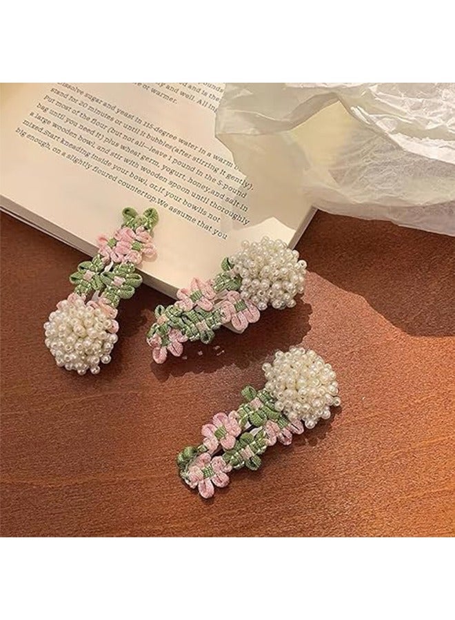 2 قطعة لؤلؤة زهرة الشعر كليب حلوة القماش معدني الربيع الصيف الانفجارات زهرة اصطناعية كليب زخرفة الشعر السيدات الفتيات زخرفة الشعر السميك والرقيق - Image 3