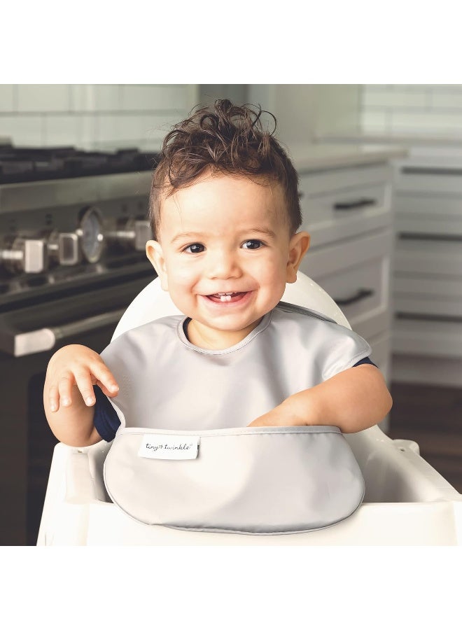 Tiny Twinkle Mess Proof Baby Bibs for Eating - Waterproof, Wipeable Bibs - Toddler Bibs - Travel Friendly - PFAS, PVC, BPA, Phthalate Free - Baby Food Bibs (3 Pack,Slate, Olive) - Image 3