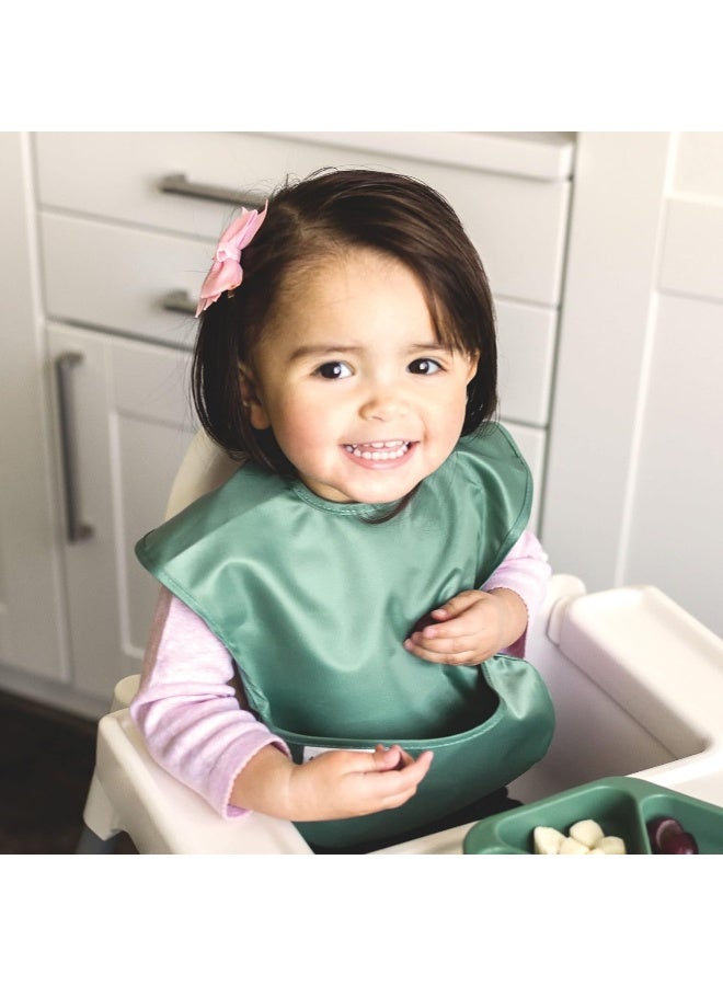 Tiny Twinkle Mess Proof Baby Bibs for Eating - Waterproof, Wipeable Bibs - Toddler Bibs - Travel Friendly - PFAS, PVC, BPA, Phthalate Free - Baby Food Bibs (3 Pack,Slate, Olive) - Image 4