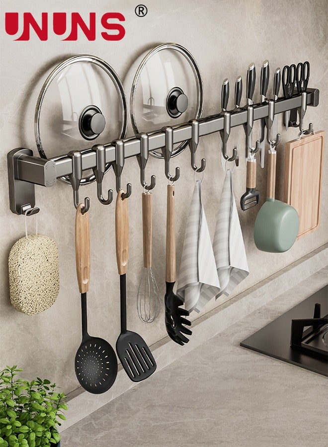 UNUNS حامل أواني معلق، حامل أواني ومقالي بطول 23.7 بوصة مع 10 خطافات، حامل أواني ومقالي معلق مثبت على الحائط لحائط المطبخ، سكة المطبخ - Image 1