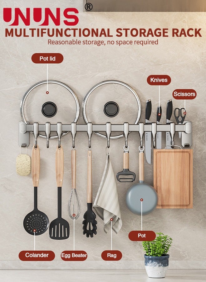 UNUNS حامل أواني معلق، حامل أواني ومقالي بطول 23.7 بوصة مع 10 خطافات، حامل أواني ومقالي معلق مثبت على الحائط لحائط المطبخ، سكة المطبخ - Image 2