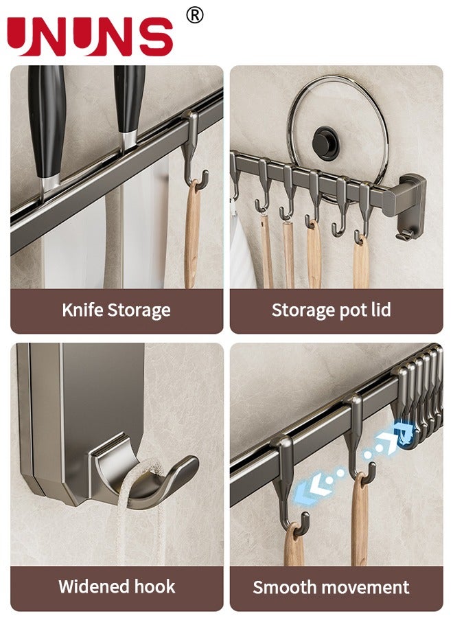 UNUNS حامل أواني معلق، حامل أواني ومقالي بطول 23.7 بوصة مع 10 خطافات، حامل أواني ومقالي معلق مثبت على الحائط لحائط المطبخ، سكة المطبخ - Image 4