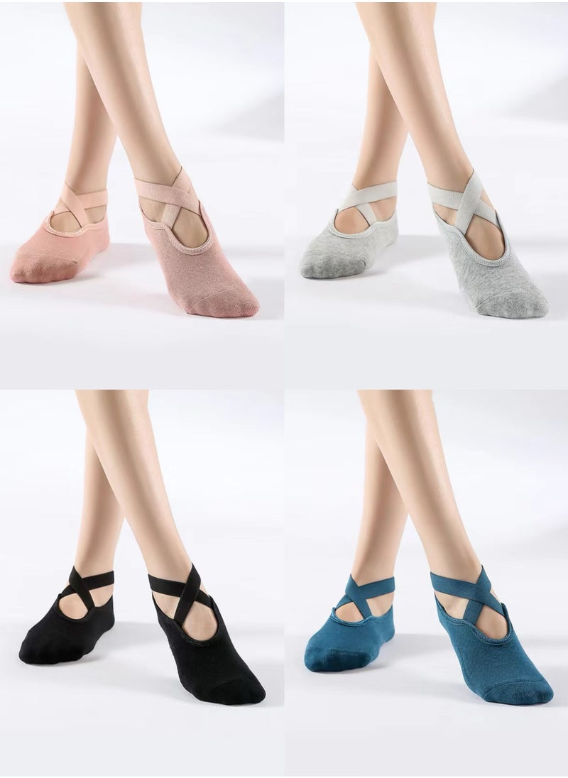 Generic 4 pairs of yoga socks with Grip Women's non-slip Grip socks Pilates Socks Fitness Socks Non-slip socks Yoga  - Image 1