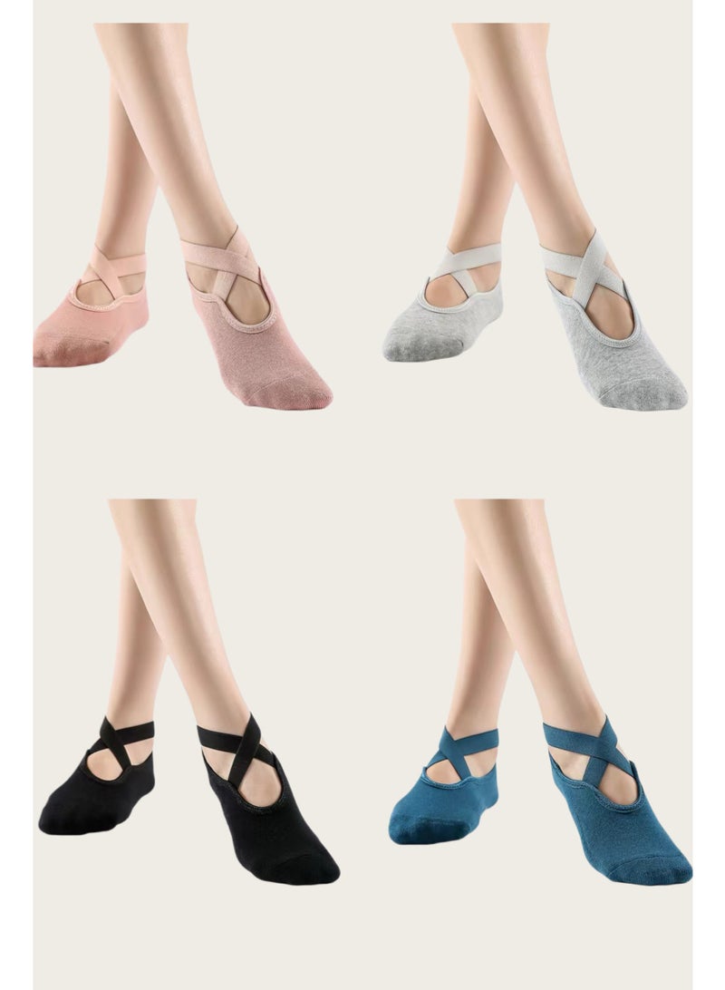 4 pairs yoga socks, Pilates pure cotton anti-slip socks, fitness yoga socks, yoga - Image 1