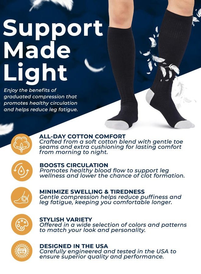Pembrook Light Compression Socks for Women - 3 Pairs | 8-15 mmHg Cotton Compression Socks Women, Knee High Comfort & Support, Black - 3 Pairs, L - Image 2
