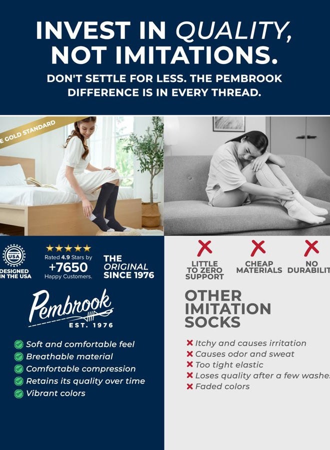 Pembrook Light Compression Socks for Women - 3 Pairs | 8-15 mmHg Cotton Compression Socks Women, Knee High Comfort & Support, Black - 3 Pairs, L - Image 3