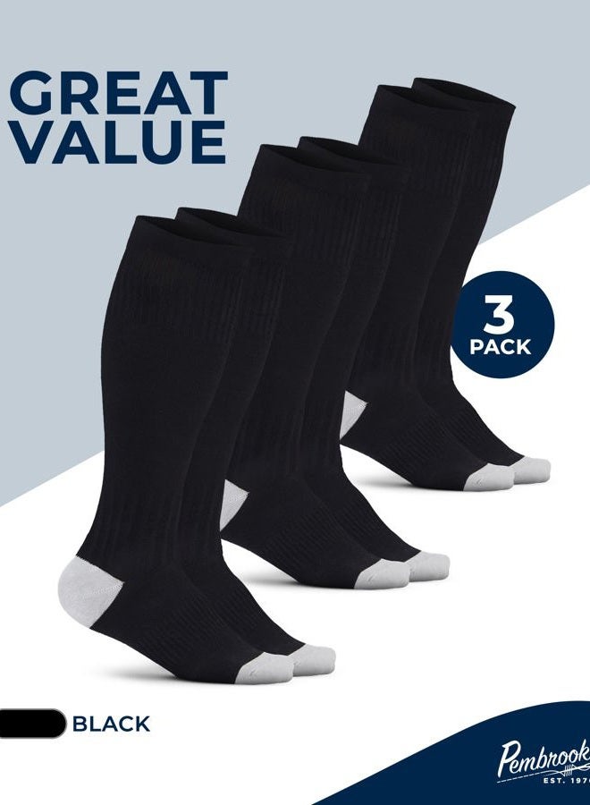 Pembrook Light Compression Socks for Women - 3 Pairs | 8-15 mmHg Cotton Compression Socks Women, Knee High Comfort & Support, Black - 3 Pairs, L - Image 5