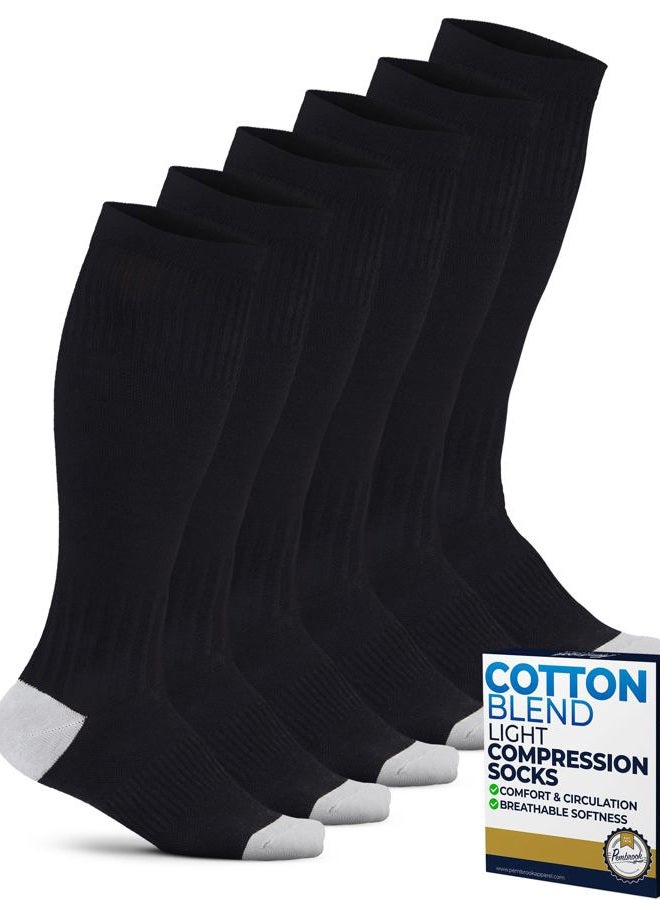 Pembrook Light Compression Socks for Women - 3 Pairs | 8-15 mmHg Cotton Compression Socks Women, Knee High Comfort & Support, Black - 3 Pairs, L - Image 1