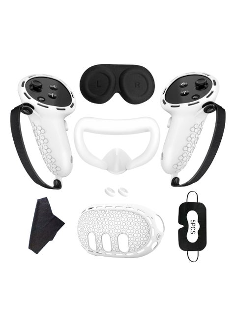 Protective Cover for Oculus/Meta Quest 3 Accessories, Silicone Controllers Grip Cover Protector, Soft Shell Skin with Face Cover and Lens Cover (White)