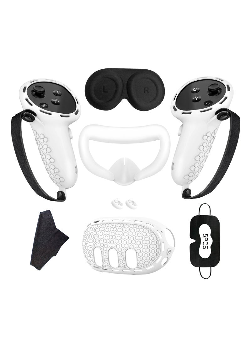 Anmi Protective Cover for Oculus/Meta Quest 3 Accessories, Silicone Controllers Grip Cover Protector, Soft Shell Skin with Face Cover and Lens Cover (White)  - Image 1