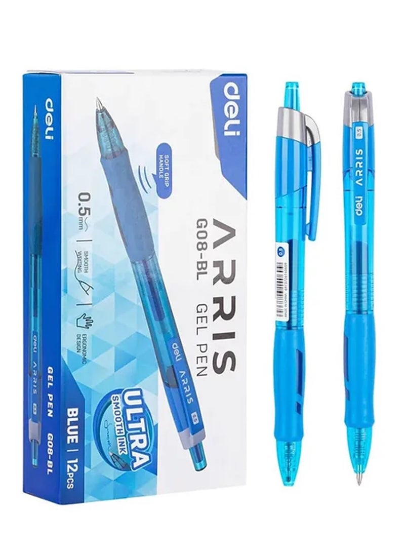 Deli 12-Piece Arris Gel Ink Pen 0.5mm Tip Blue Ink  - Image 1