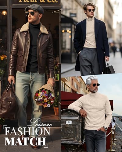Ficerd 2 Pack Mens Turtle Neck Shirts Lightweight Cotton Pullover Sweater Slim Fit Mock Turtleneck Knitted Long Sleeve Tops Black ApricotMedium - Image 3