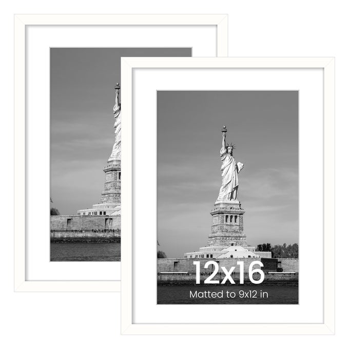 12X16 PICTURE FRAME DISPLAY POSTER 9X12 WITH MAT OR 12 X 16 WITHOUT WALL GALLERY PHOTO FRAMES WHITE 2 PACK