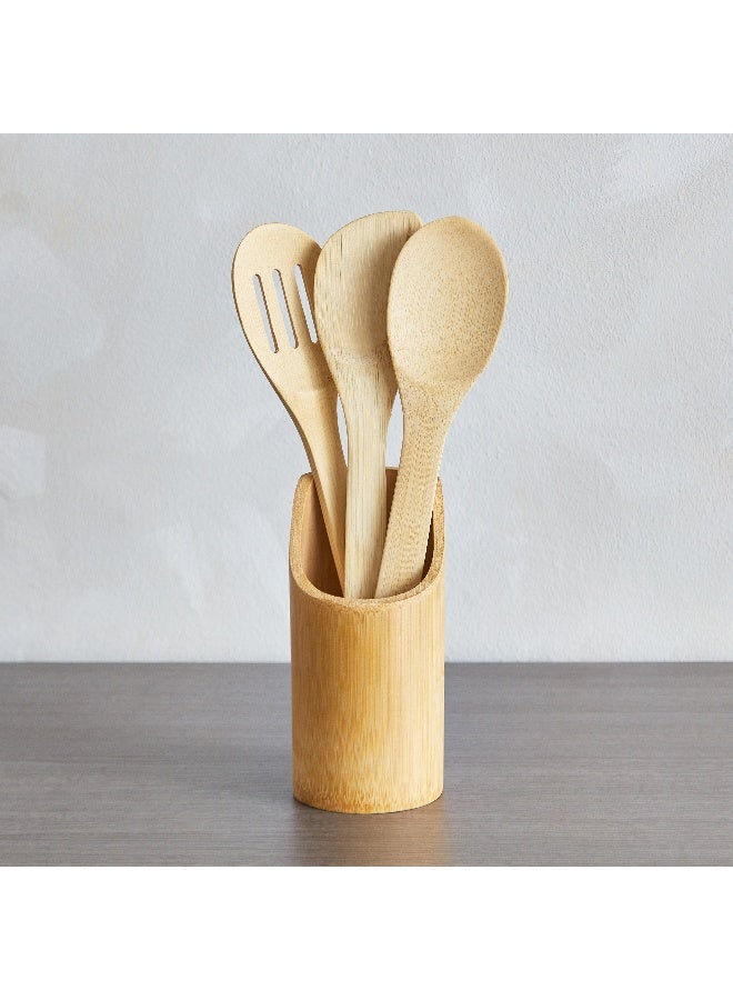 Home Box Bamboo Kitchen Tool 4-Piece Set with Holder 7.3x16.5x7.3 cm - Image 3