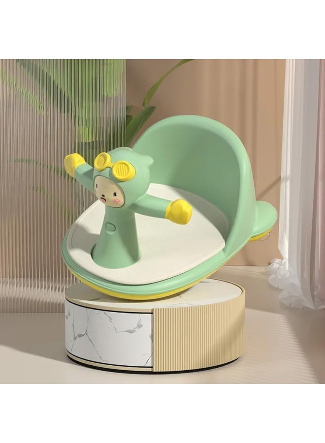 Premify مقعد استحمام للأطفال مع مقعد ناعم غير قابل للانزلاق على شكل حيوان مقعد استحمام محمول للأطفال مع مسند ظهر كرتوني مضاد للسقوط لا يتقشر مع أكواب شفط كرسي استحمام للحمام (أخضر) - Image 1