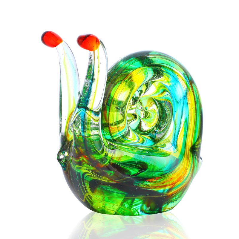 QFkris 44inch Blown Glass Snail Figurine Collectibles Handcrafted Glass Animal Paperweight Home Art Statue Decoration Gift