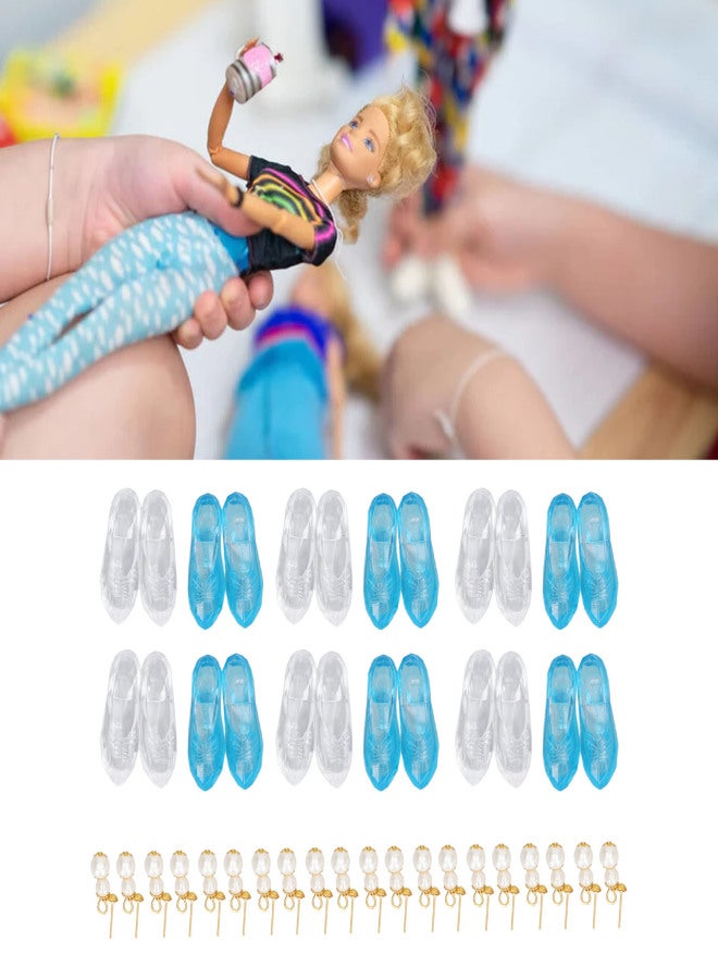 1:12 60pcs Dolls High Heels with 20pcs Ear Stud Colorful High Simulation Mini Miniature Shoes Dress Set - Image 2