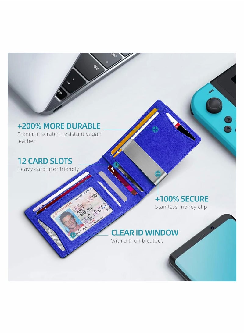 KASTWAVE Wallet for Men Slim Larger Capacity with 12 Slots RFID Blocking Men's Minimalist Money Pocket Bifold Leather ID Window Gift Box  - Image 2