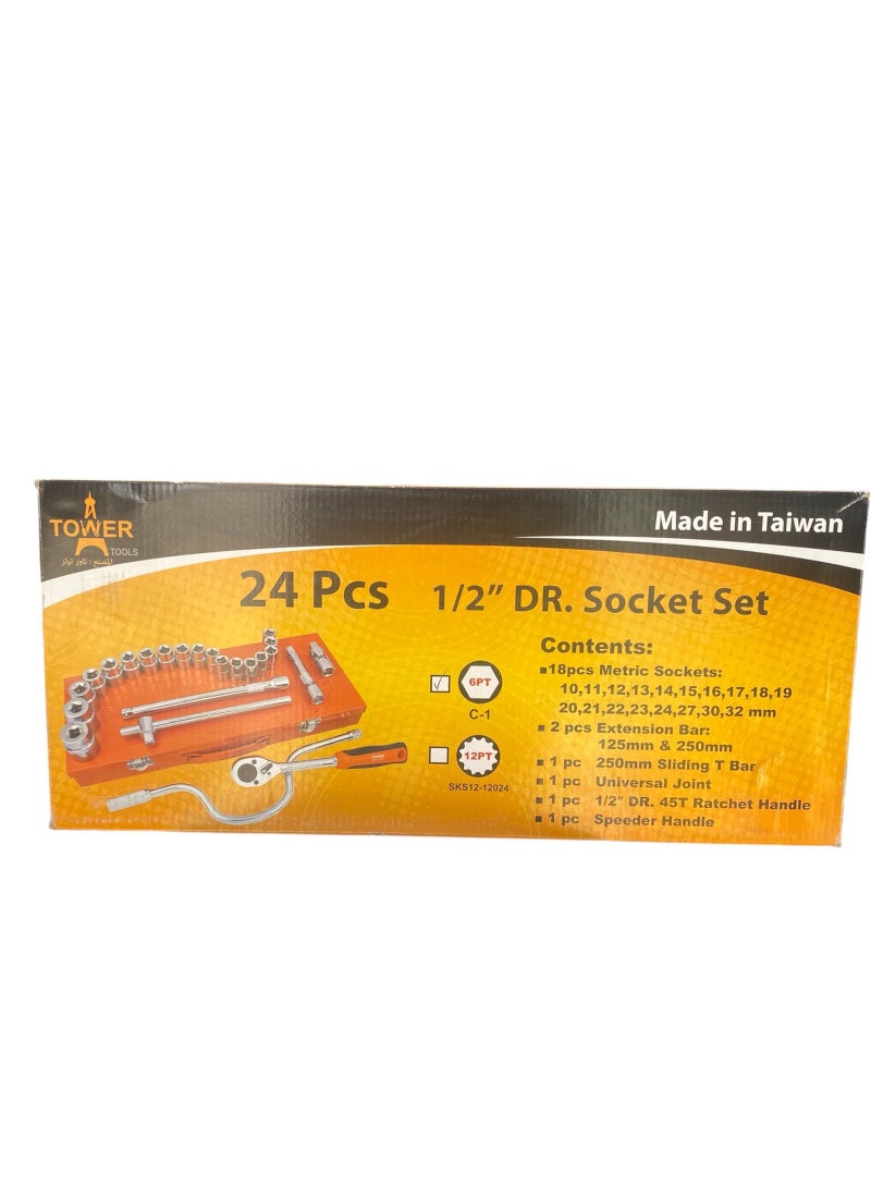 Tower tools 24PCS 1/2” Socket Set – Made in Taiwan with Ratchet Handle - Image 1