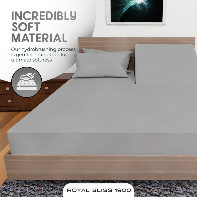 Royal Bliss 1900 Royal Bliss 1900 Top Split Flex Head King Size Sheet Set - Egyptian Quality Ultra-Soft Bed Sheets - Double Brushed - Deep Pockets- Easy Fit - 4 Piece Set- Fade Resistant (Silver  Split Top)  - Image 2