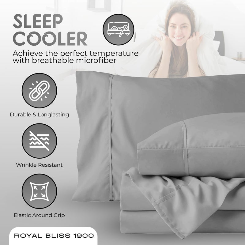 Royal Bliss 1900 Royal Bliss 1900 Top Split Flex Head King Size Sheet Set - Egyptian Quality Ultra-Soft Bed Sheets - Double Brushed - Deep Pockets- Easy Fit - 4 Piece Set- Fade Resistant (Silver  Split Top)  - Image 3