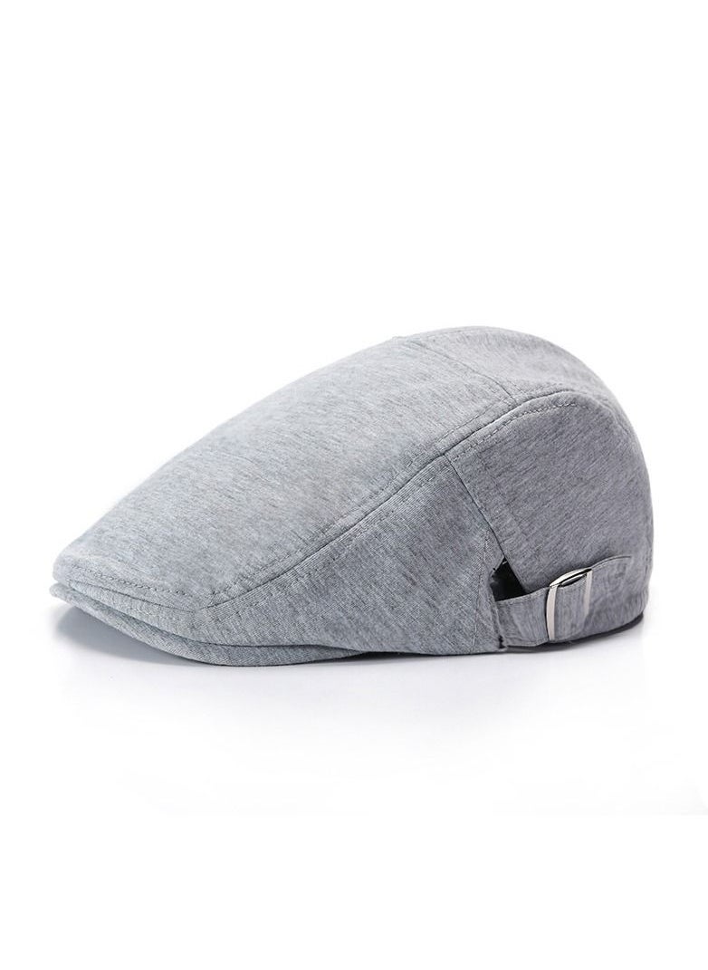 Loquat Men's English Retro Beret Literary Solid Color Hat Adjustable Light Grey  - Image 1