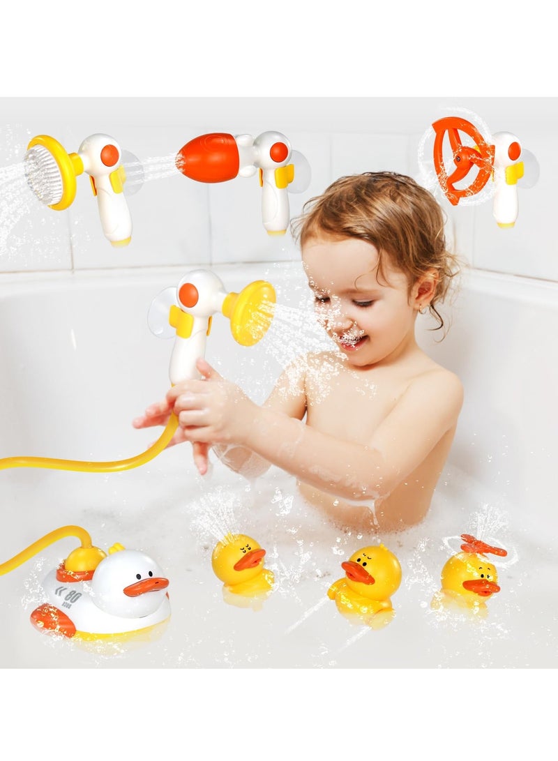Y&D Bathtub Toys for Kids, Multifunctional Toddlers Shower Sprayer, Yellow Duck Bath with 3 Ducks & 4 Water Head - Image 1