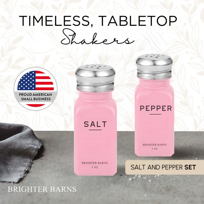 Brighter Barns Pink Salt and Pepper Shakers Set by Brighter Barns - Modern Kitchen Accessories - Cute Salt and Pepper Set with Stainless Steel Lids - Chic Decor and Kitchen Essentials for Restaurants, Airbnb (Pink) - Image 2