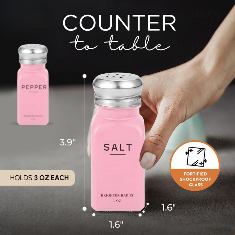 Brighter Barns Pink Salt and Pepper Shakers Set by Brighter Barns - Modern Kitchen Accessories - Cute Salt and Pepper Set with Stainless Steel Lids - Chic Decor and Kitchen Essentials for Restaurants, Airbnb (Pink) - Image 3