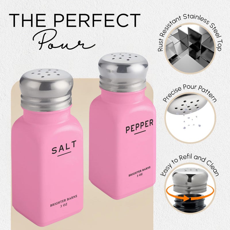 Brighter Barns Pink Salt and Pepper Shakers Set by Brighter Barns - Modern Kitchen Accessories - Cute Salt and Pepper Set with Stainless Steel Lids - Chic Decor and Kitchen Essentials for Restaurants, Airbnb (Pink) - Image 4