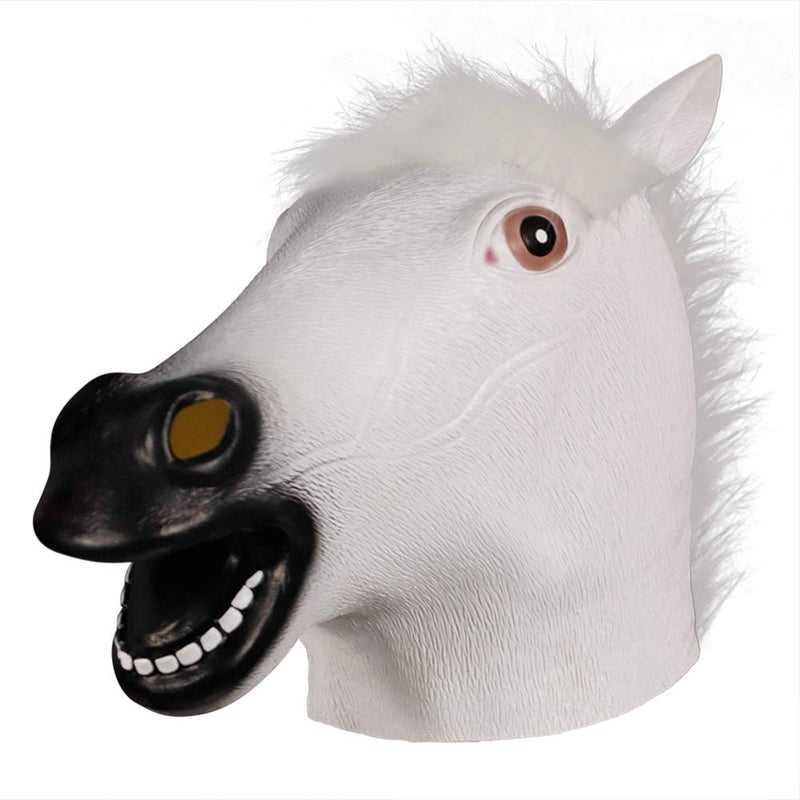 MOLEZU White Horse Head Mask for Adult, Rubber Latex Animal Mask for Halloween Costume Party Masquerade. - Image 1